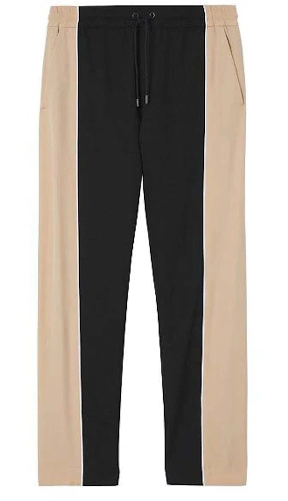 Burberry Contrast Stripe Wool Track Pants Black Beige