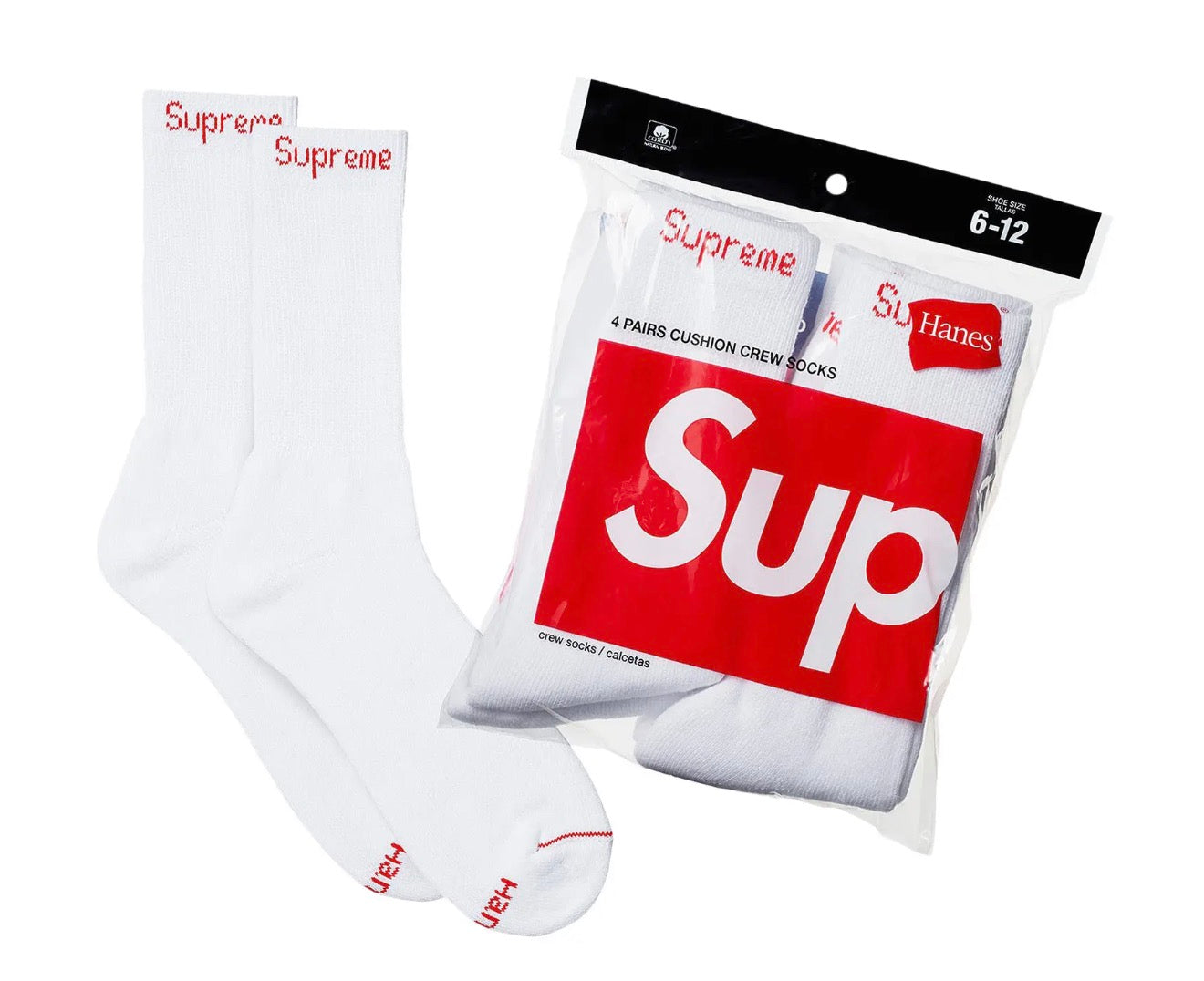 Supreme Hanes Crew Socks (4 Pack) White