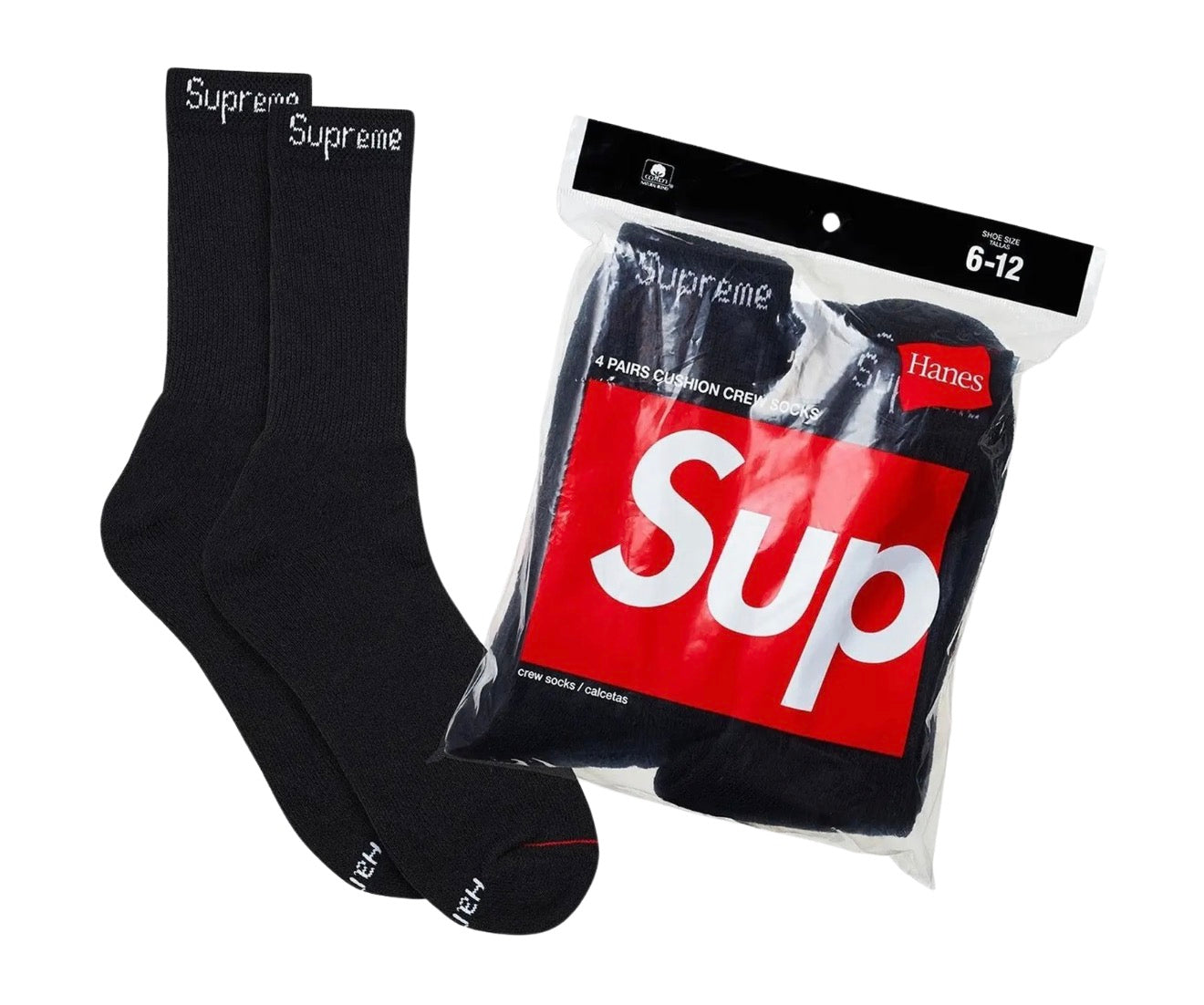 Supreme Hanes Socks (4 Pack) Black
