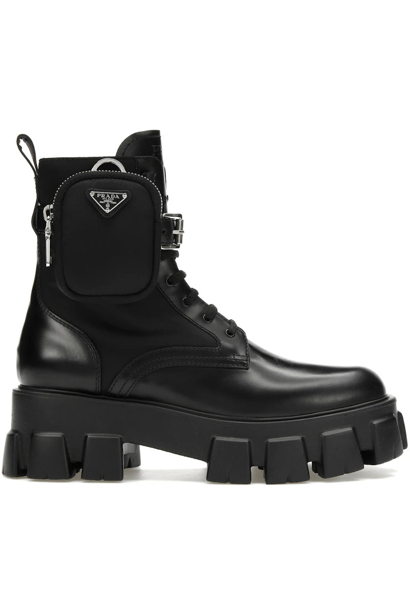 Prada Monolith 55mm Pouch Ankle Boots Black Leather