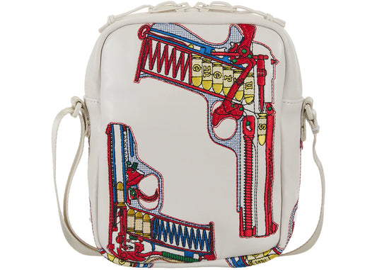 Supreme Guns Embroidered Leather Shoulder Bag White