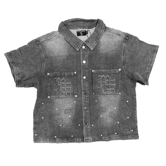 Mixed Emotion Paisley Denim Grey Shirt