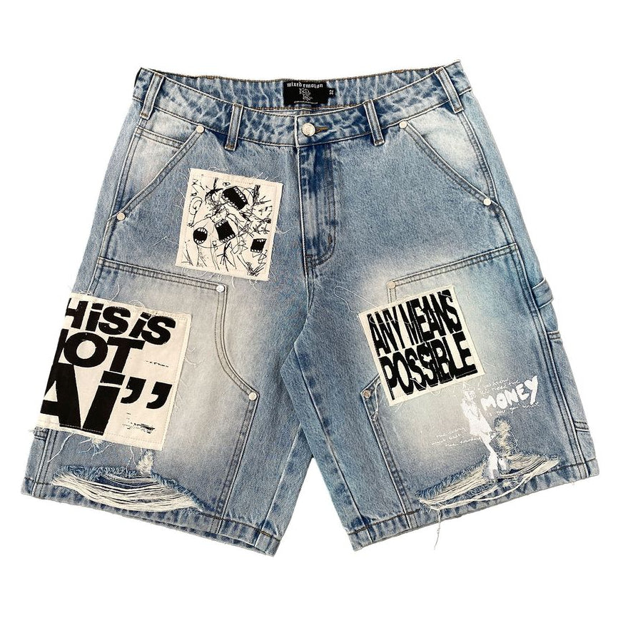 Mixed Emotion Blue AI Denim Shorts