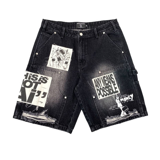 Mixed Emotion Black AI Denim Shorts