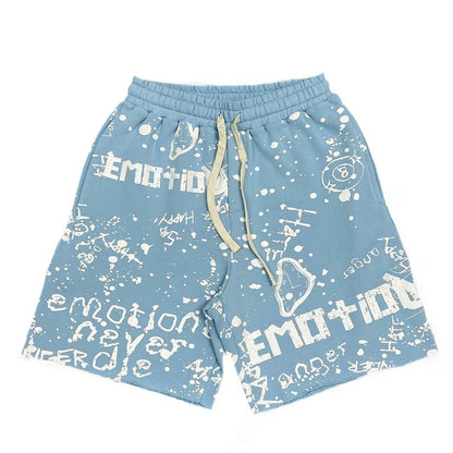 Mixed Emotion Blue Graffiti Shorts