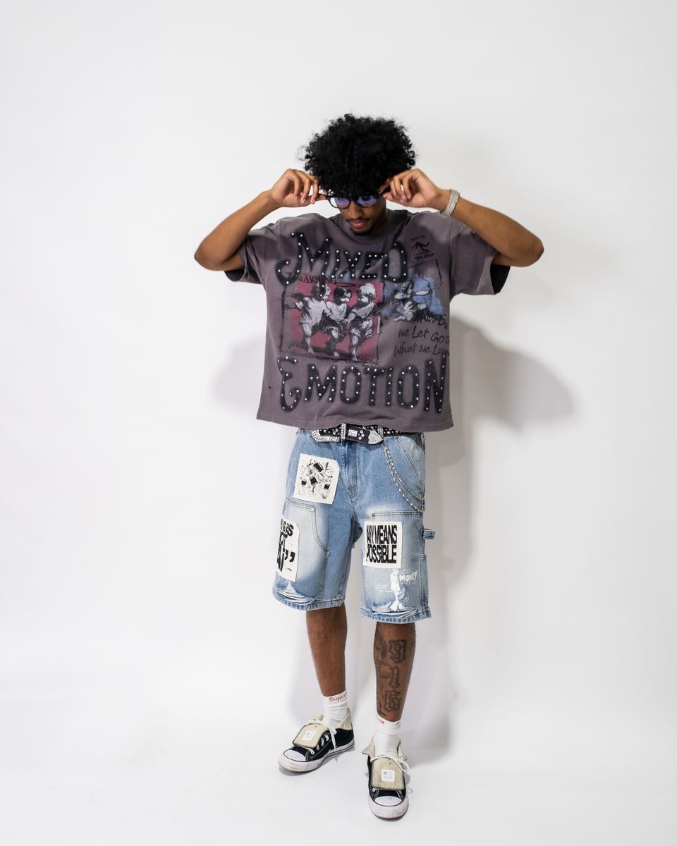 Mixed Emotion Blue AI Denim Shorts