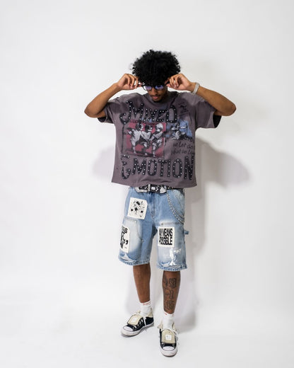 Mixed Emotion Blue AI Denim Shorts