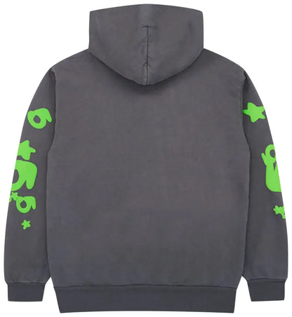 Sudadera con capucha Sp5der Beluga gris pizarra/verde