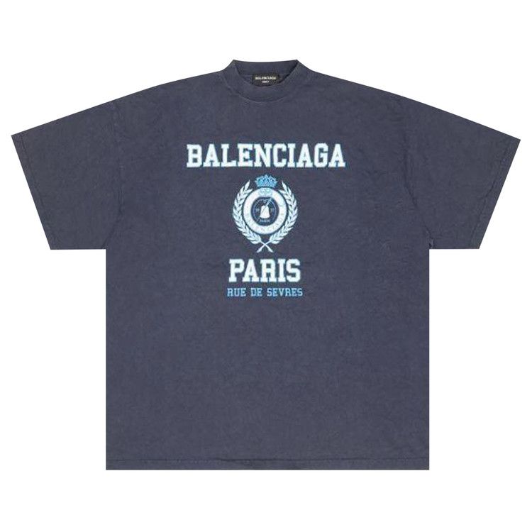 Balenciaga College Crest Oversized T-Shirt 'Navy'