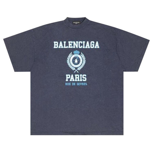 Balenciaga College Crest Oversized T-Shirt 'Navy'
