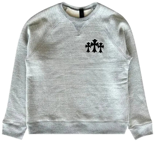 Chrome Hearts CH Logo Cross Leather Patch Grey Sweatshirt