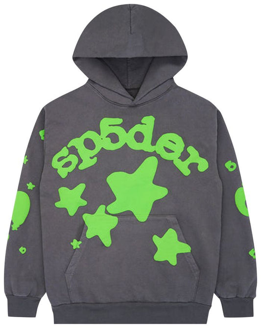 Sudadera con capucha Sp5der Beluga gris pizarra/verde