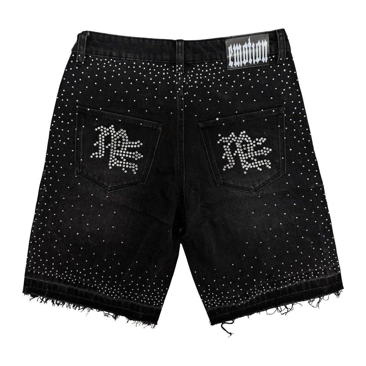 Mixed Emotion Black ME Rhinestone Denim Shorts