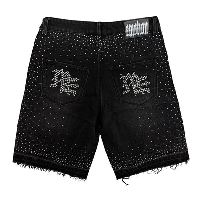 Mixed Emotion Black ME Rhinestone Denim Shorts