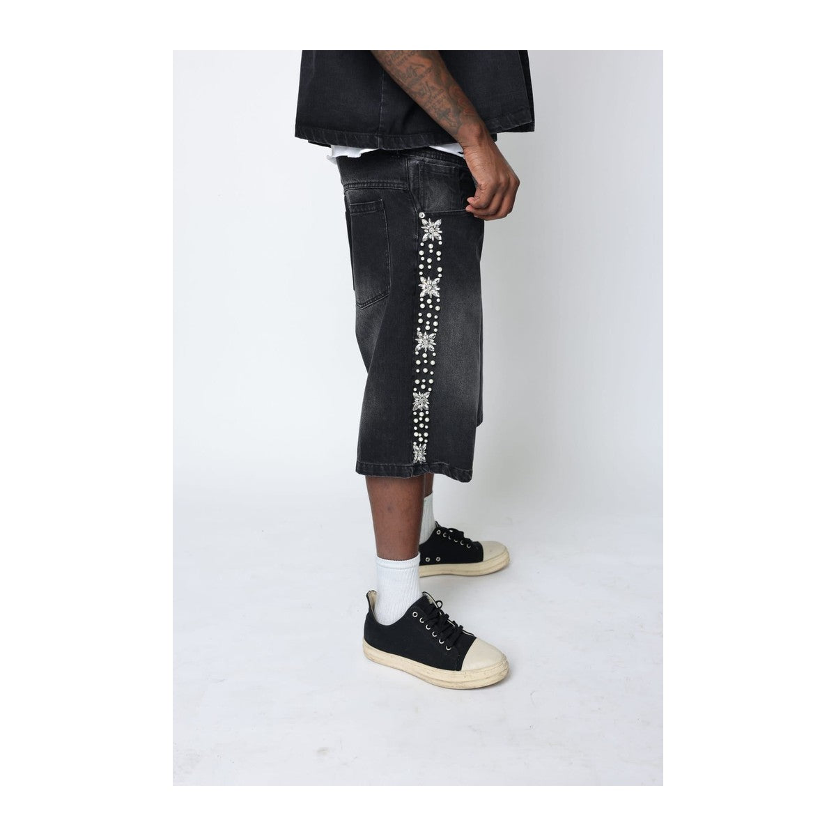 Fraternal Desires 'Concrete Pearl' Black Jeans Shorts