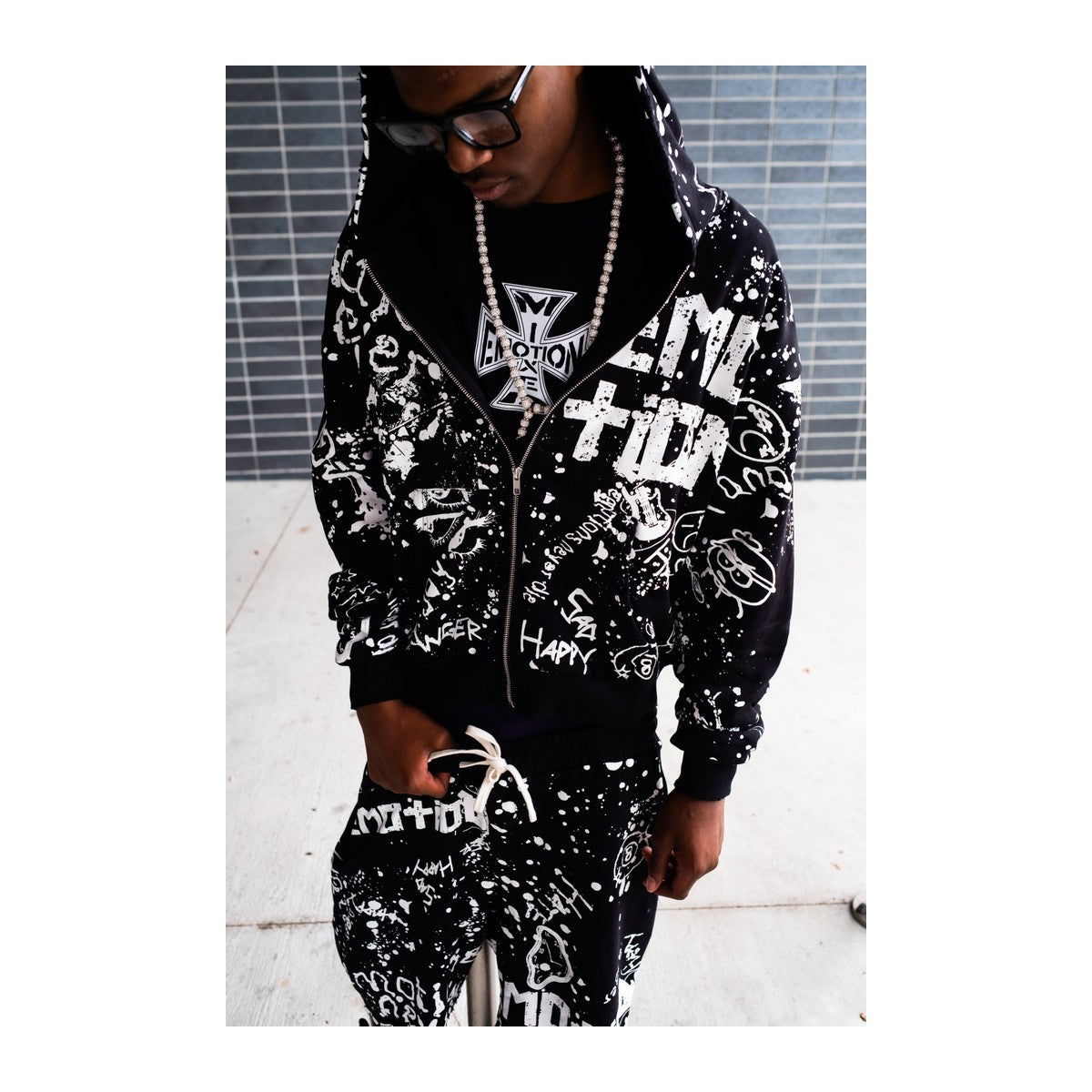 Mixed Emotion Black Graffiti Hoodie