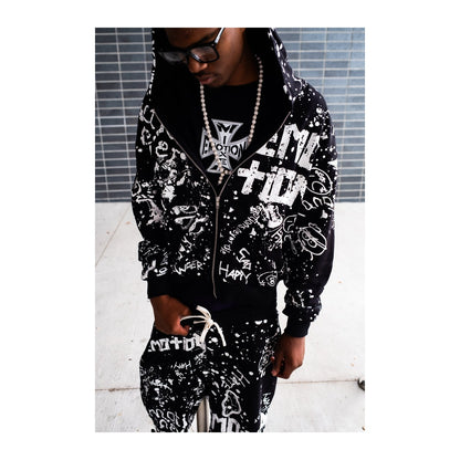 Mixed Emotion Black Graffiti Hoodie
