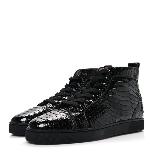 Christian Louboutin Patent Snakeskin Louis Flat Sneakers Black