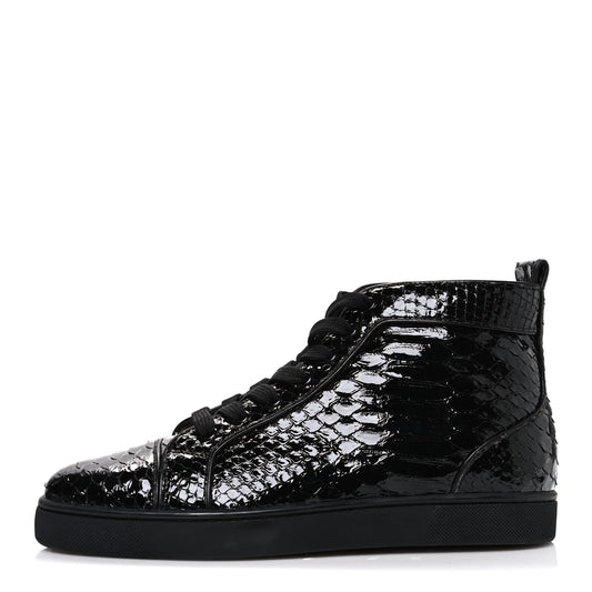 Christian Louboutin Patent Snakeskin Louis Flat Sneakers Black