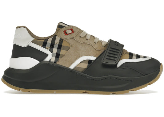 Burberry Ramsey Vintage Check Suede Leather Sneakers Grey Archive Beige