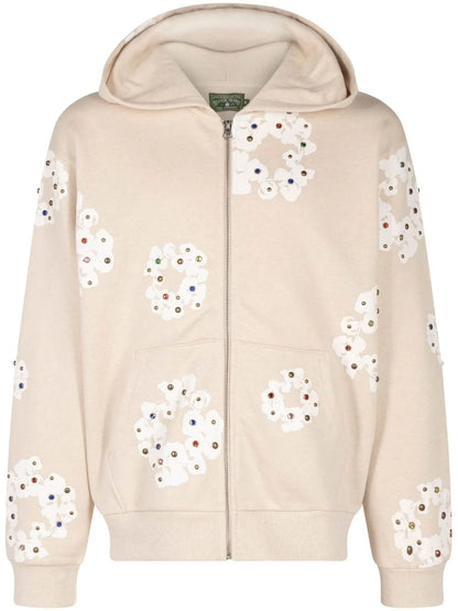 Denim Tears Rhinestone Cotton Wreath Zip Hoodie