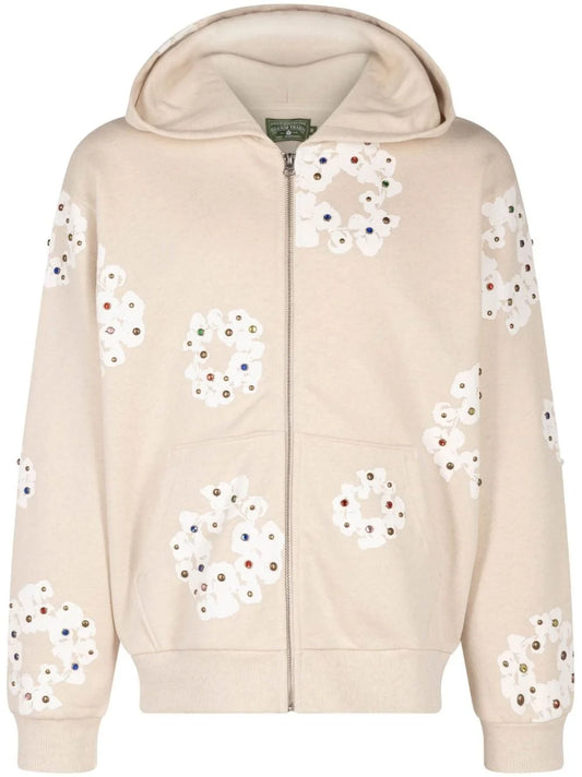 Denim Tears Rhinestone Cotton Wreath Zip Hoodie