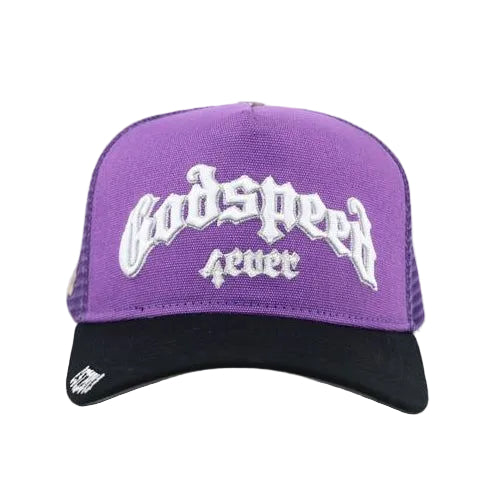 Godspeed Forever Trucker Hat (Purple/Black) - front view