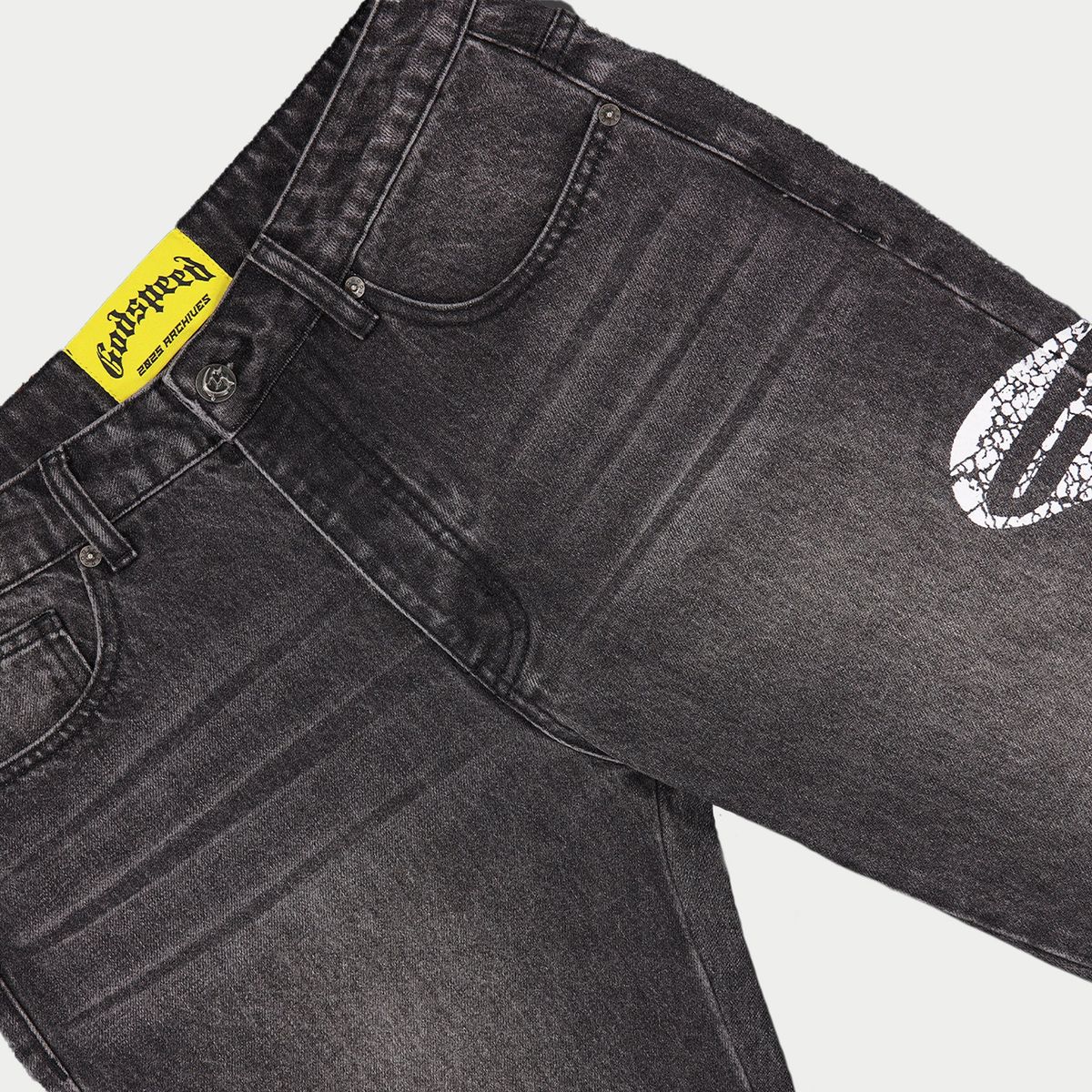 Godspeed OG Logo Flared Denim Jeans (Grey Wash)
