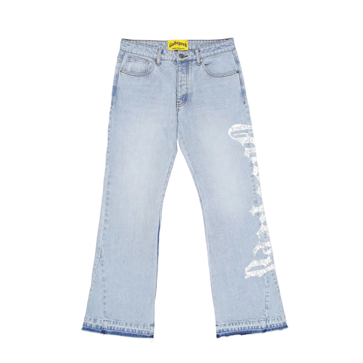 Godspeed OG Logo Flared Denim Printed Jeans (Blue)