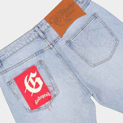Godspeed OG Logo Flared Denim Printed Jeans (Blue)