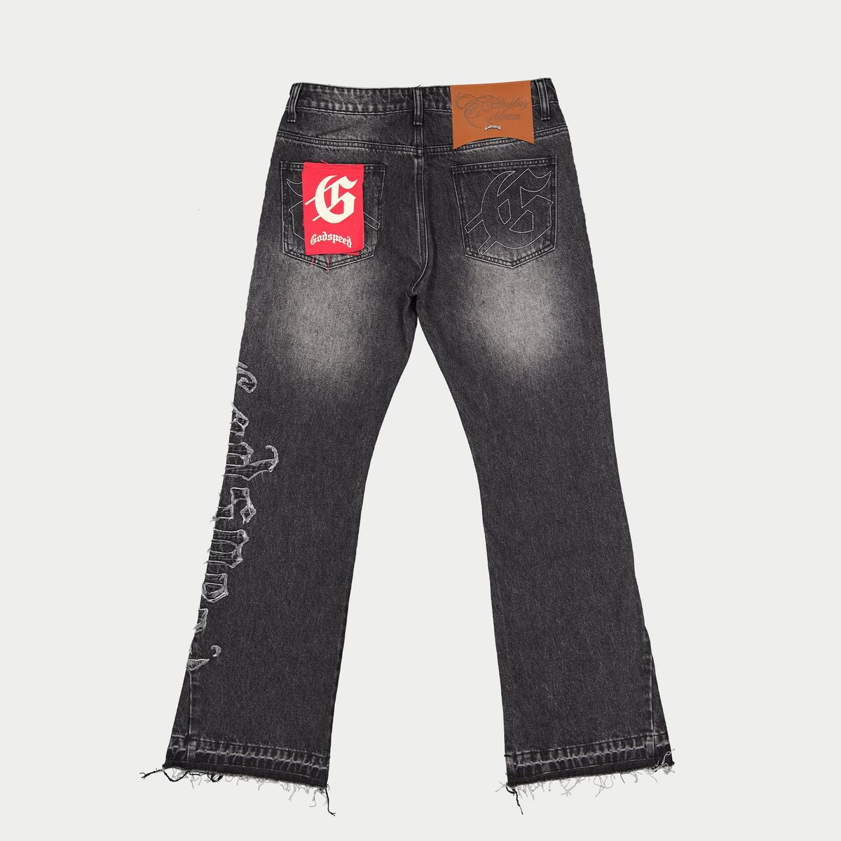 Godspeed OG Logo Flared Denim Stitched Jeans (Grey Wash)