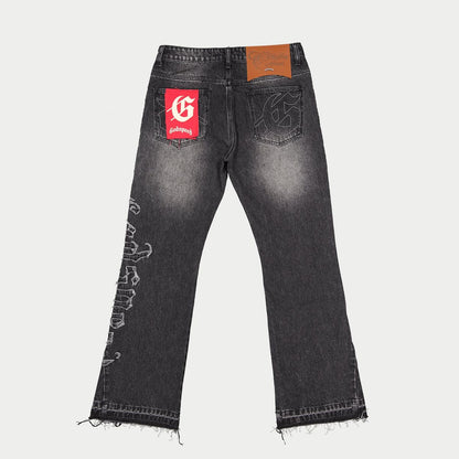Godspeed OG Logo Flared Denim Stitched Jeans (Grey Wash)
