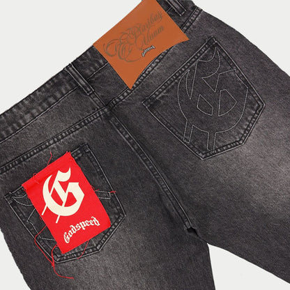 Godspeed OG Logo Flared Denim Stitched Jeans (Grey Wash)