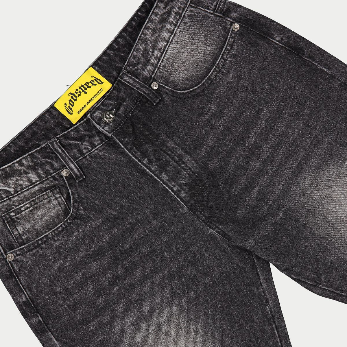 Godspeed OG Logo Flared Denim Stitched Jeans (Grey Wash)