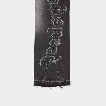 Godspeed OG Logo Flared Denim Stitched Jeans (Grey Wash)