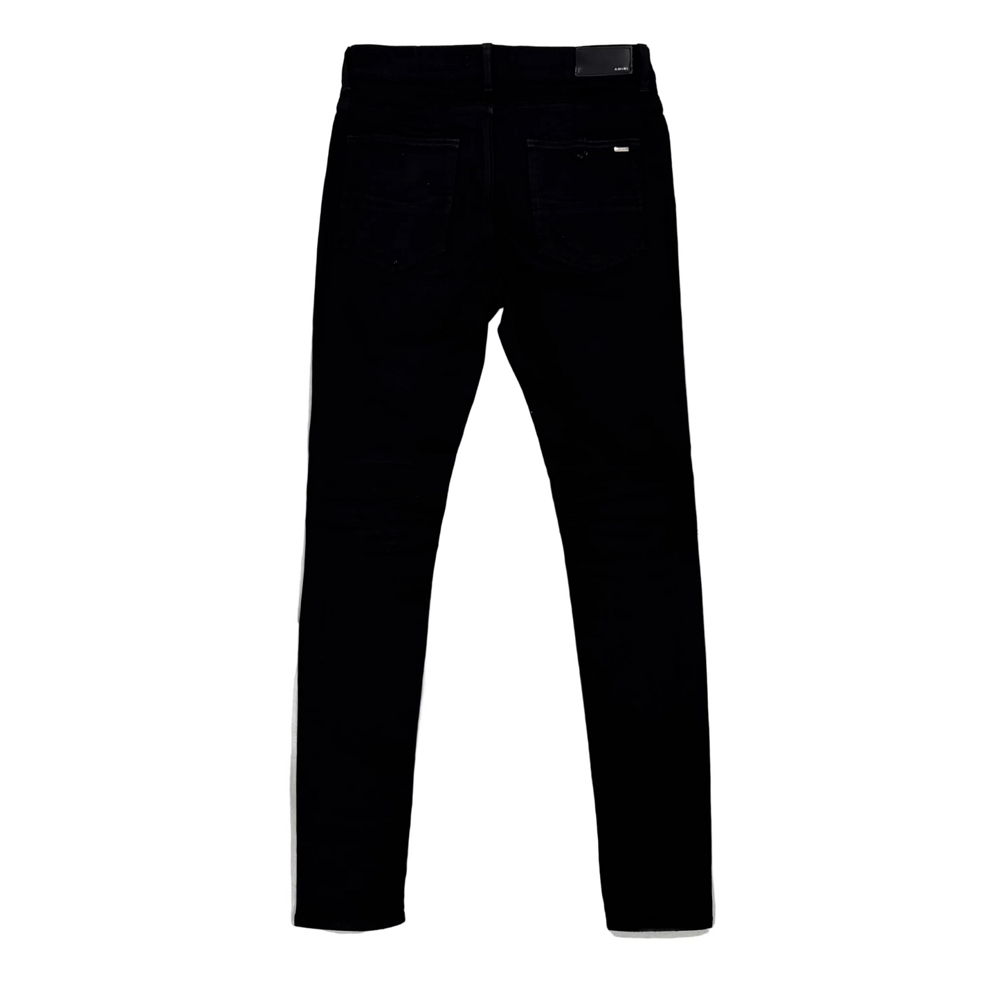 Amiri MX1 Distressed Black Patch Jeans (Pre-Owned)