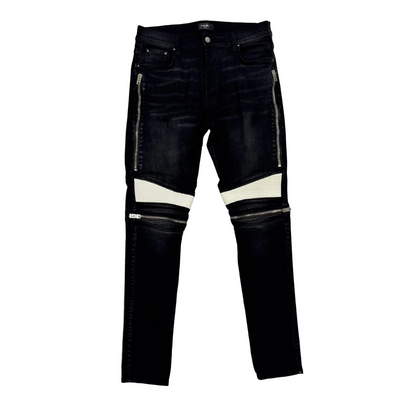 Amiri Antique Black Mx2 White Leather Repair Jeans (Pre-Owned)