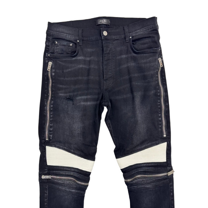 Amiri Antique Black Mx2 White Leather Repair Jeans (Pre-Owned)
