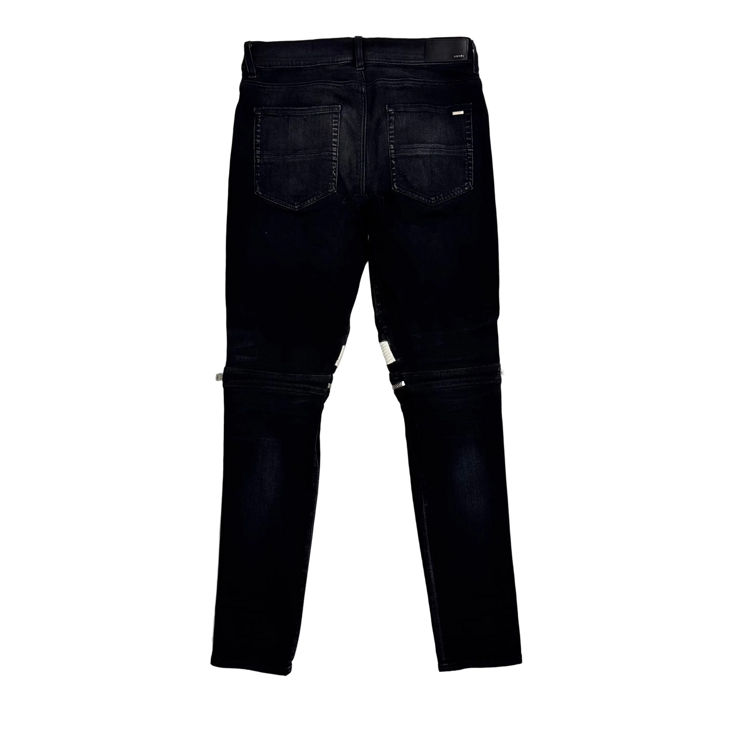 Amiri Antique Black Mx2 White Leather Repair Jeans (Pre-Owned)