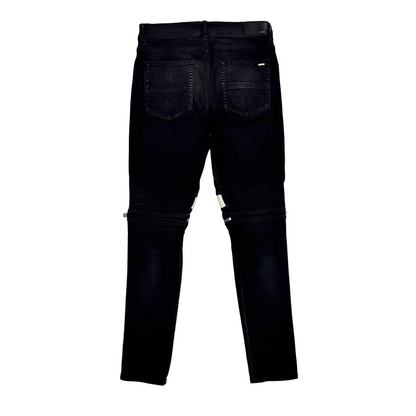 Amiri Antique Black Mx2 White Leather Repair Jeans (Pre-Owned)