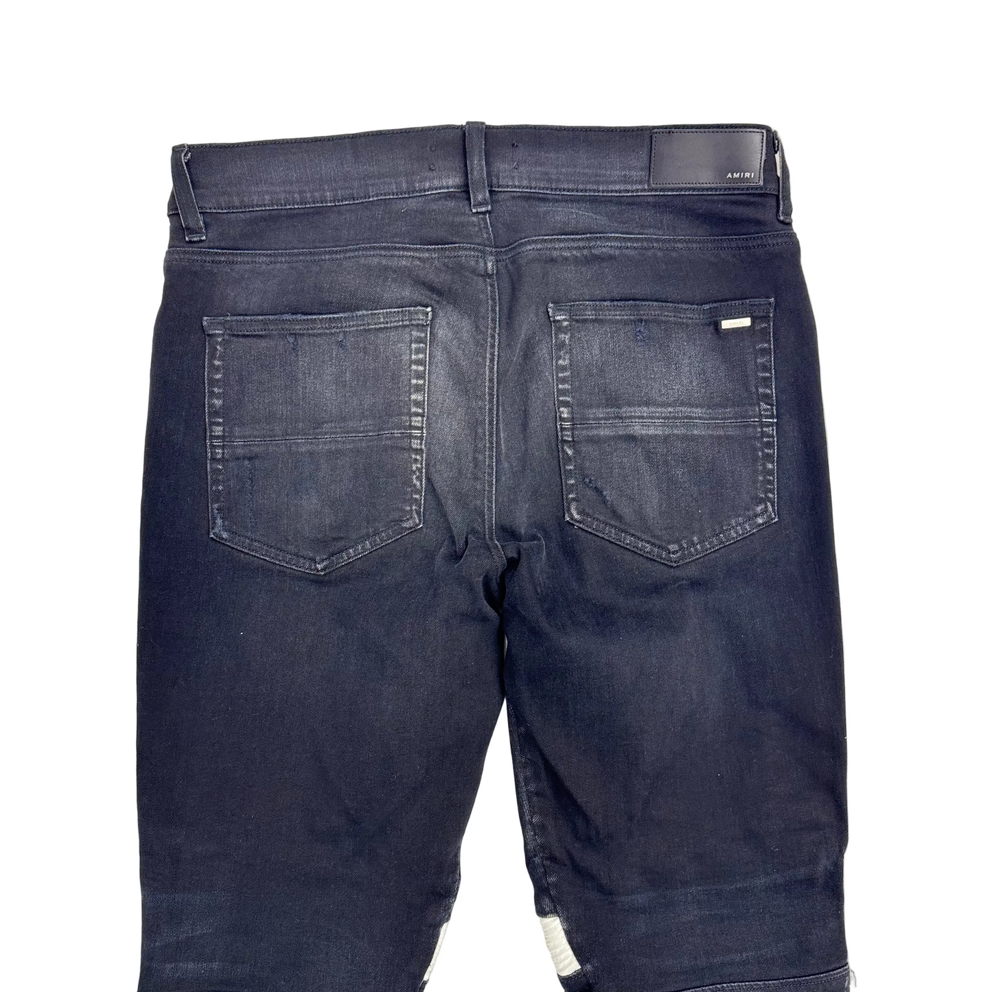 Amiri Antique Black Mx2 White Leather Repair Jeans (Pre-Owned)