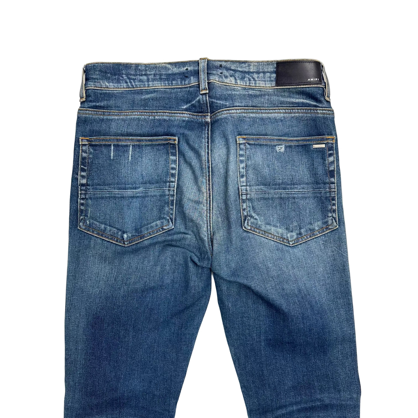 Amiri 'Blue' Black Patch MX1 Distressed Skinny Jeans (Pre-Owned)