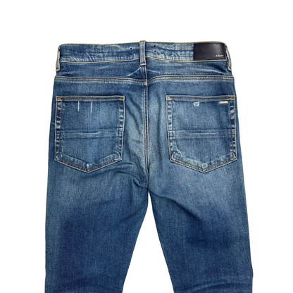 Amiri 'Blue' Black Patch MX1 Distressed Skinny Jeans (Pre-Owned)