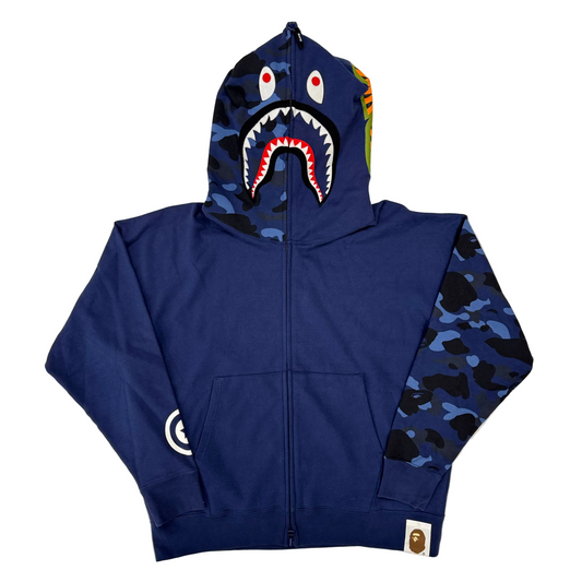 BAPE Color Camo Giant Shark Loose Fit Full Zip Hoodie Navy (Pre-Owned)