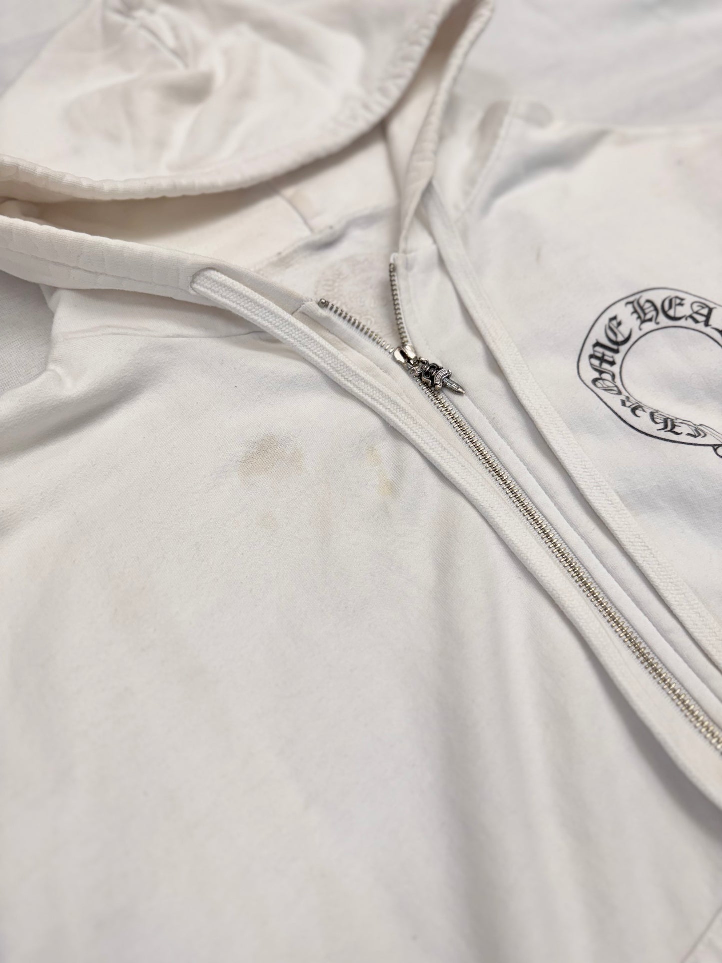 Chrome Hearts Horseshoe Logo Zip-Up Hoodie 'White/Black' (Pre-Owned)