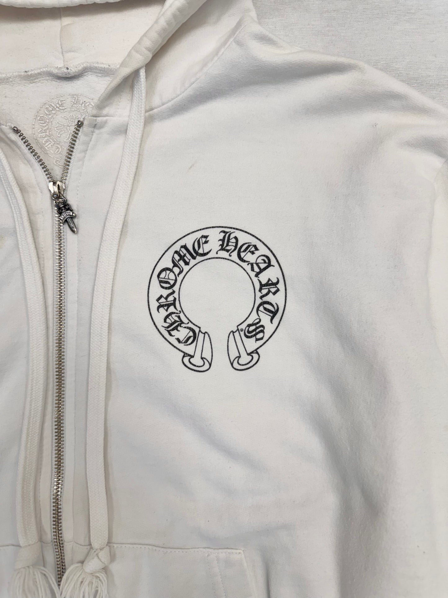 Chrome Hearts Horseshoe Logo Zip-Up Hoodie 'White/Black' (Pre-Owned)