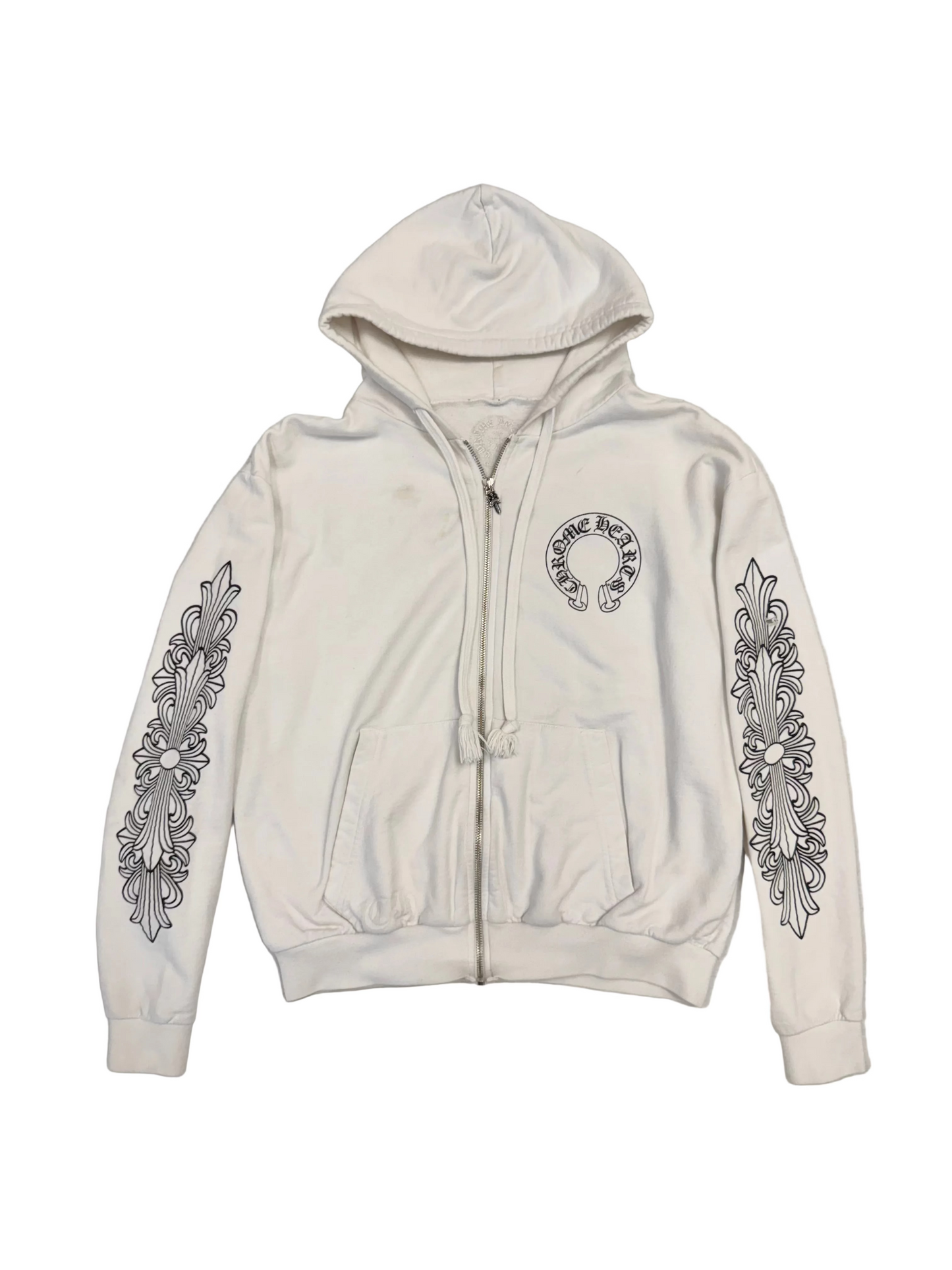 Chrome Hearts Horseshoe Logo Zip-Up Hoodie 'White/Black' (Pre-Owned)
