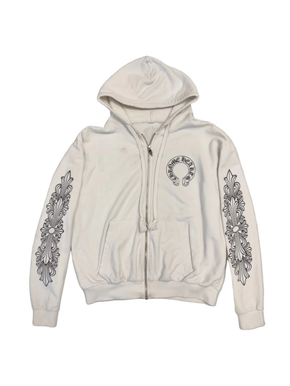 Chrome Hearts Horseshoe Logo Zip-Up Hoodie 'White/Black' (Pre-Owned)