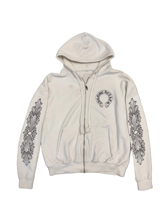 Chrome Hearts Horseshoe Logo Zip-Up Hoodie 'White/Black' (Pre-Owned)