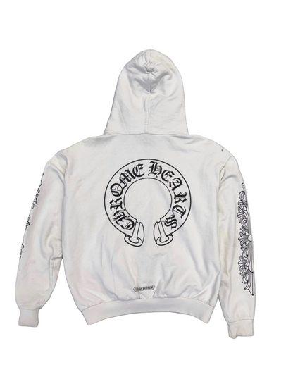 Chrome Hearts Horseshoe Logo Zip-Up Hoodie 'White/Black' (Pre-Owned)